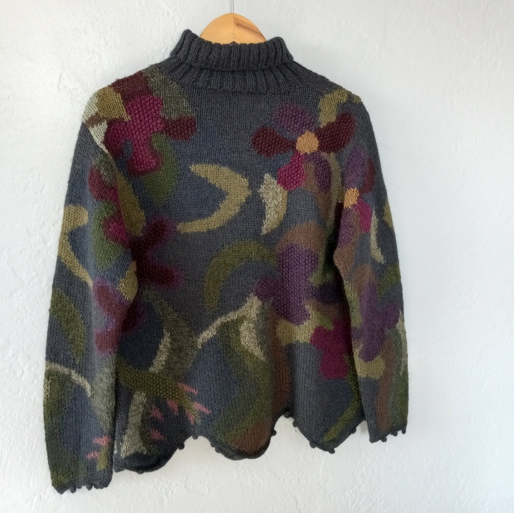 Peruvian Connection Aplaca Sweater Floral Patchwork Embroidery Pom Pom Artsy - Picture 8 of 16